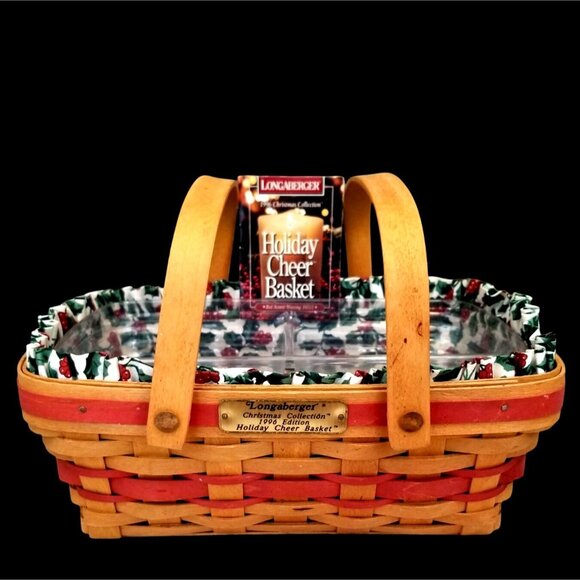 Longaberger 1996 Holiday Cheer Christmas Collection Basket Combo 3 Liners Holly - Picture 2 of 9